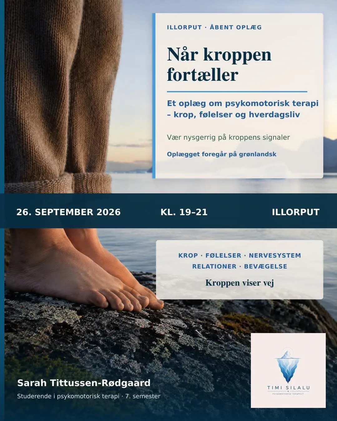 Plakat for Når kroppen fortæller i Illorput den 26. september 2026 kl. 19–21